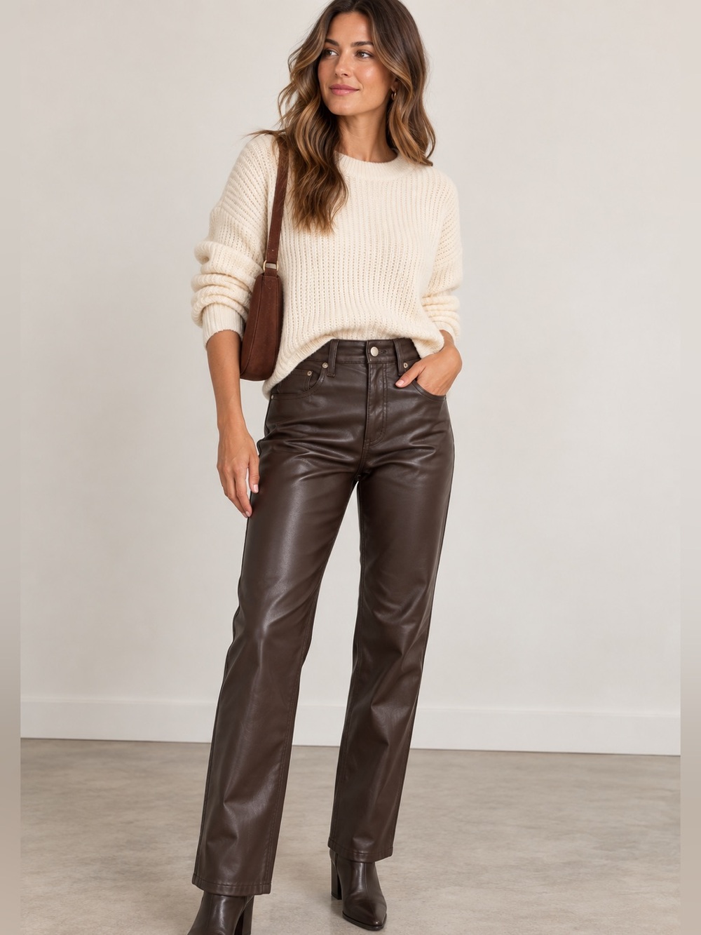 GAP NWT 90s Straight High Rise Faux Leather Pants Brown Noir 30 10

Description: